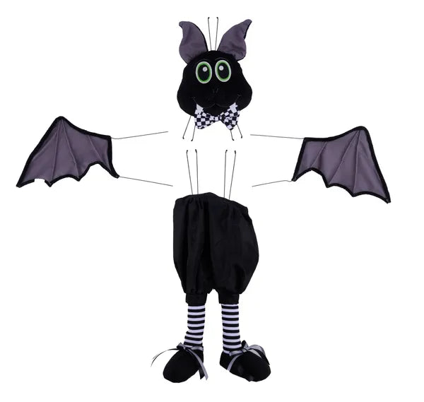 BAT BOY  WREATH ATTACHMENT W/BOWTIE BLACK W/WHITE/BLACK - Burlap and Bling Decor