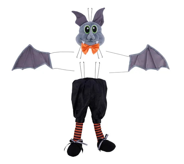 BAT BOY WREATH ATTACHMENT W/BOWTIE GRAY W/ORANGE/BLACK - Burlap and Bling Decor