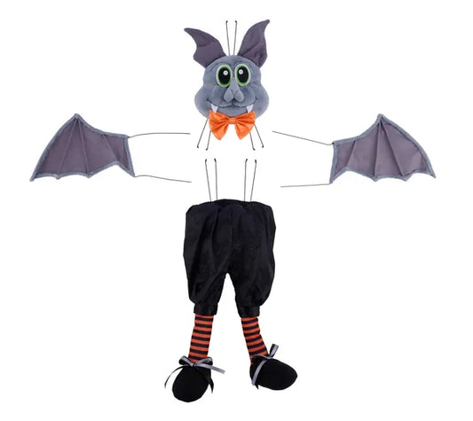 BAT BOY WREATH ATTACHMENT W/BOWTIE GRAY W/ORANGE/BLACK - Burlap and Bling Decor