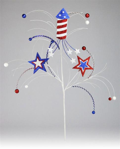 26"L FIRECRACKER GLTTR TWIG SPRAY W/STAR RED/WHITE/BLUE