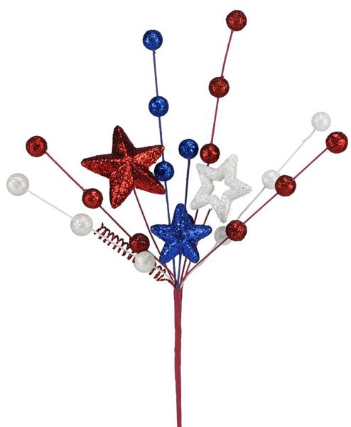 18"L GLITTER STYROFOAM STAR/BALL SPRAY RED/WHITE/BLUE - Burlap and Bling Decor