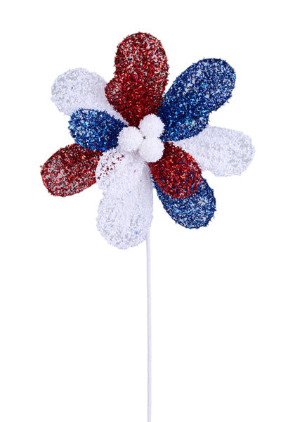 9"DIA V-CUT FOIL/FILIGREE FLOWER, 17"OAL RED/WHITE/BLUE