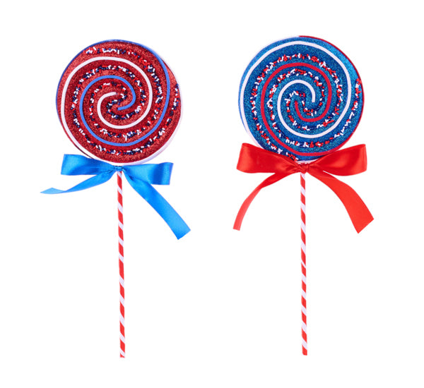 13.75"H GLITTER PATRIOTIC LOLLIPOP PICK, CHOOSE ONE - Burlap and Bling Decor