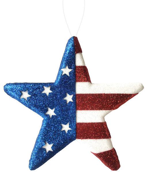 10"H X 10"W GLITTER STAR ORNAMENT RED/WHITE/BLUE