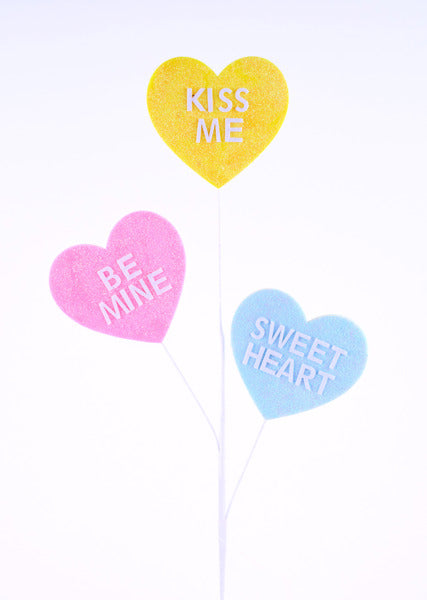 27.5"L GLITTER CANDY HEART SPRAY YELLOW/PINK/LT BLUE - Burlap and Bling Decor