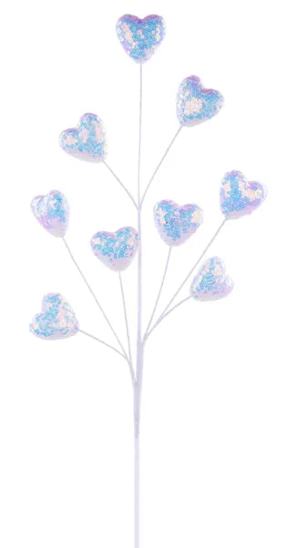 29.75"L IRIDESCENT SEQUIN HEART SPRAY WHITE - Burlap and Bling Decor