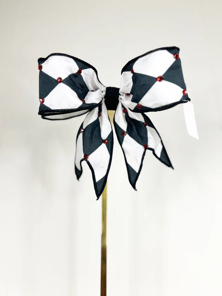 Harlequin Pre-Made Bow Clip with Red Gems