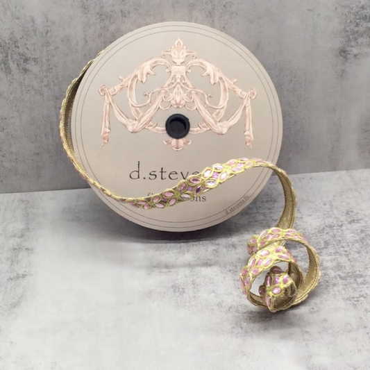 1” x 10yds metallic dupion pink jewel trim pink glitter, pink Wired Ribbon - Burlap and Bling Decor