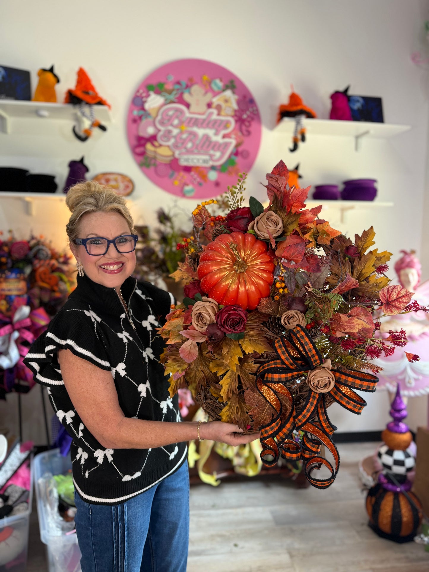 Pumpkin Fall Floral Wreath - Burlap and Bling Decor