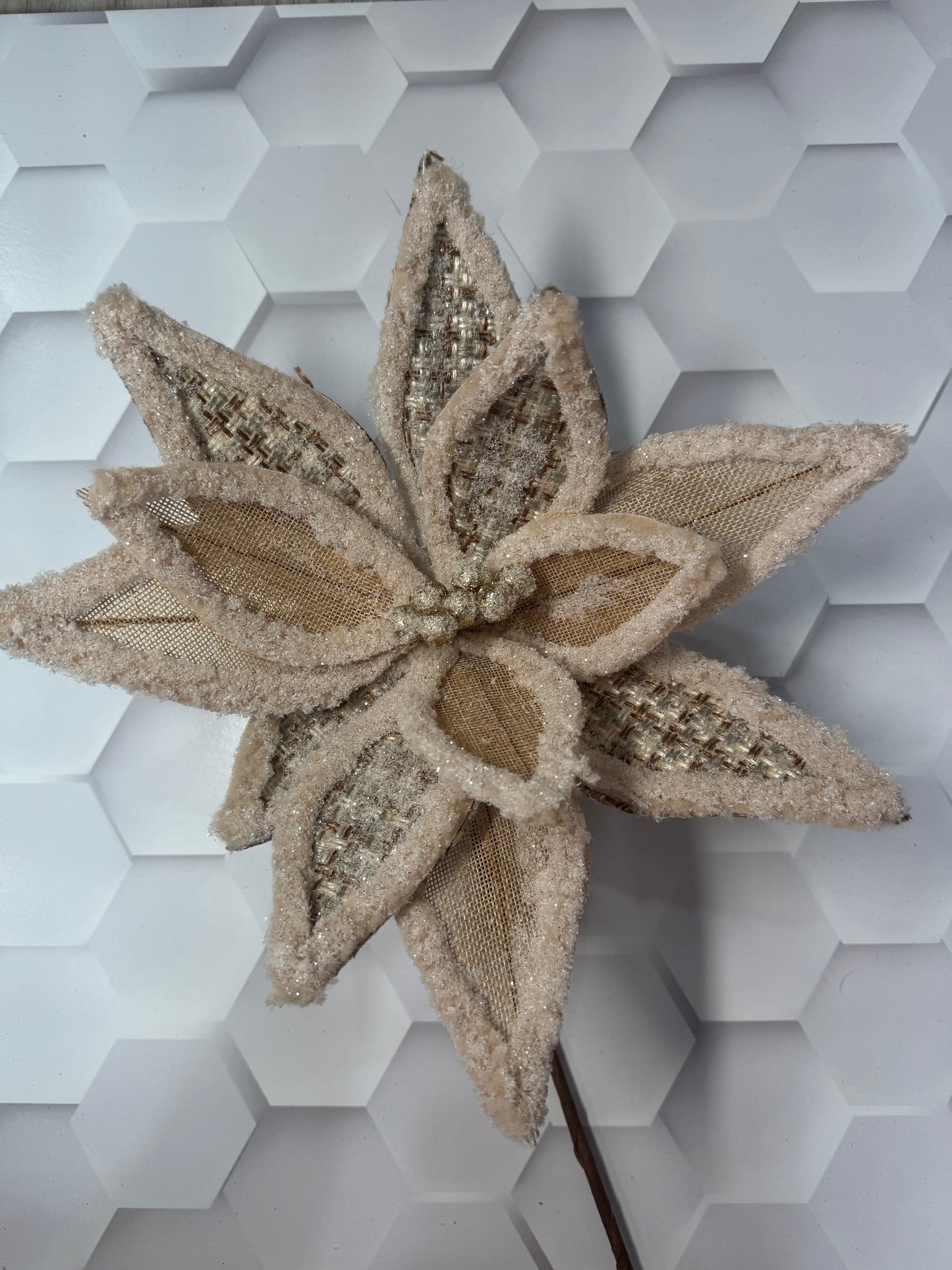 24" WOVEN TWEED/BURLAP POINSETTIA STEM