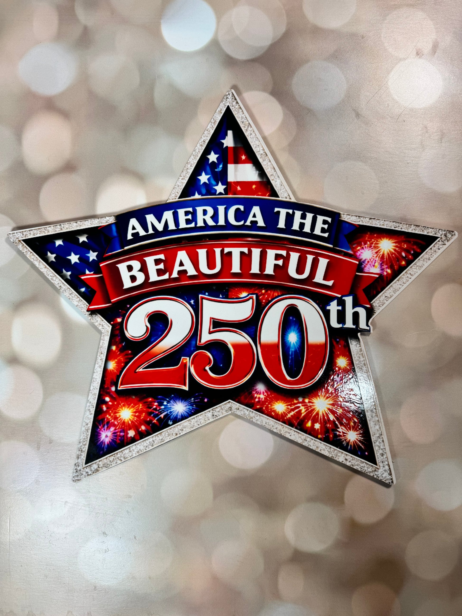 16" Patriotic America the Beautiful Star Sign - Burlap and Bling Decor