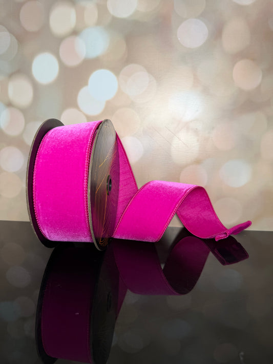 2.5"x10yd Hot Pink Velvet Dupion Wired Ribbon - Burlap and Bling Decor