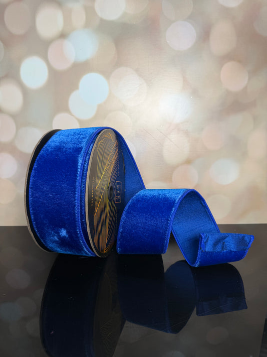 2.5"x10yd Blue Velvet Dupion Wired Ribbon - Burlap and Bling Decor