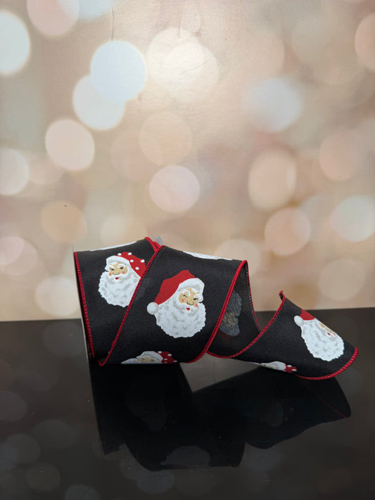 2.5"X10YD VERTICAL SANTA HEADS BLACK/MULTI WIRED RIBBON - Burlap and Bling Decor