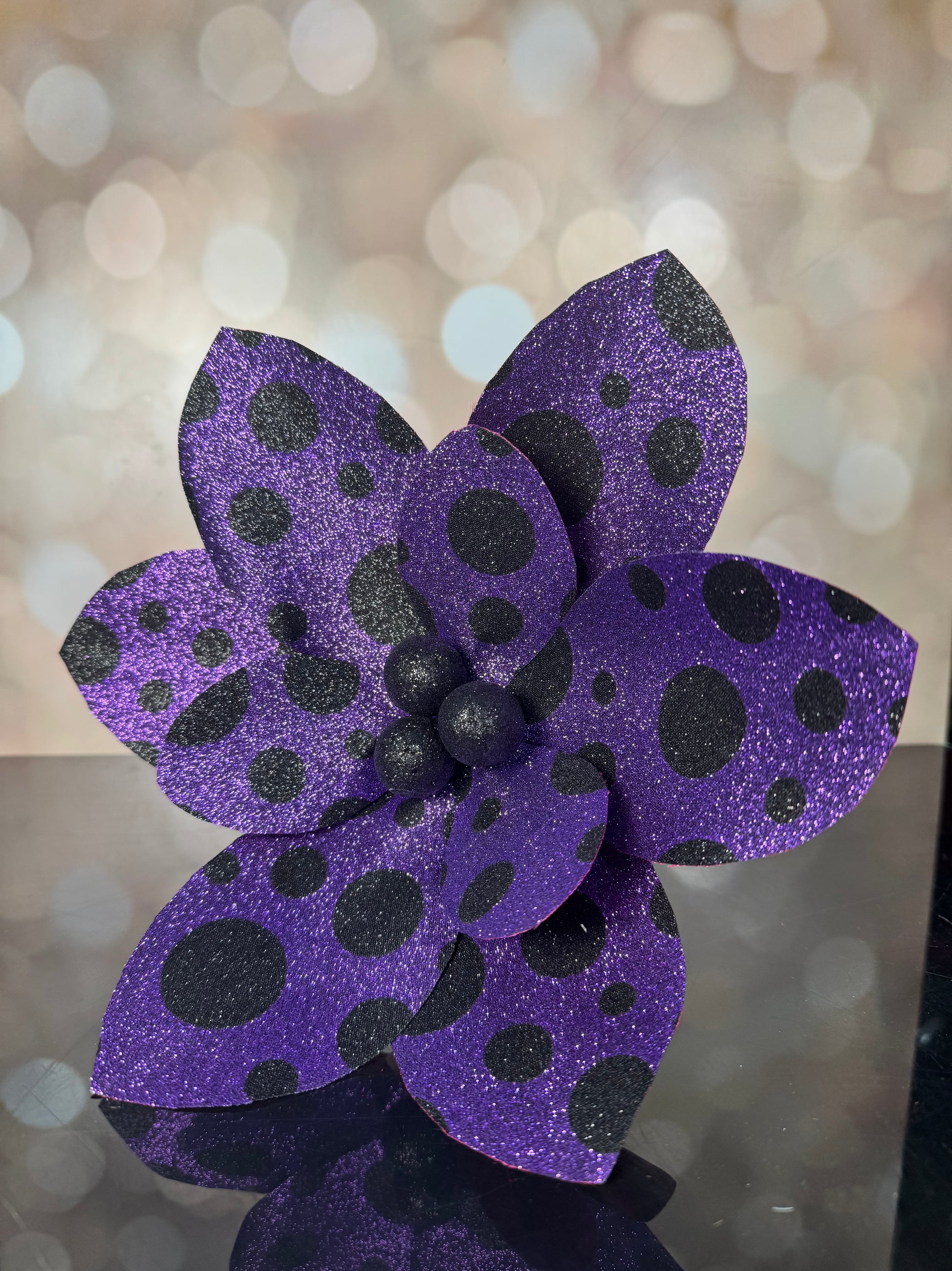 Purple Black Dot Flower - Burlap and Bling Decor