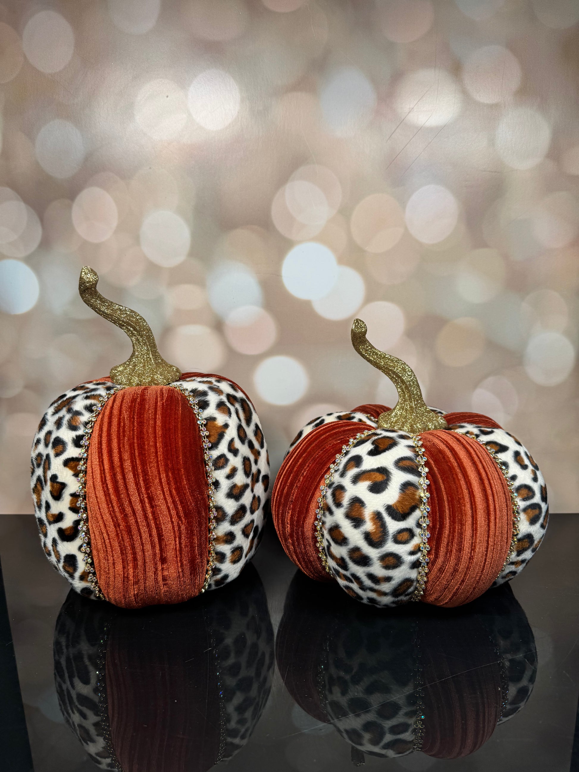 JEWELLED PUMPKIN COPPER AND LEOPARD 8-9'' CHOOSE ONE 8" or 9" - Burlap and Bling Decor