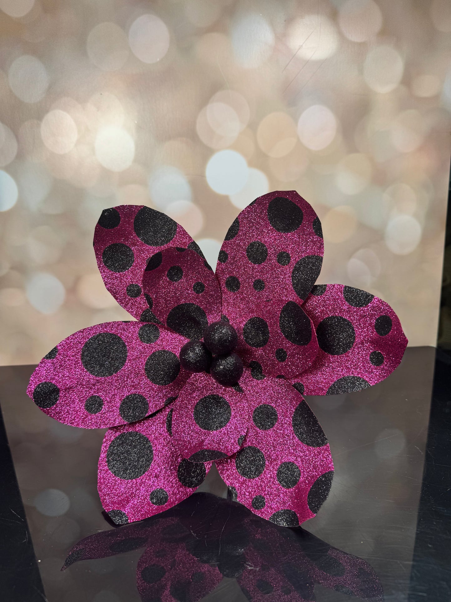 Pink Black Dots Flower - Burlap and Bling Decor