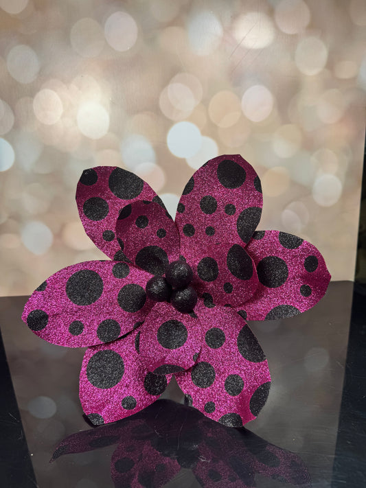 Pink Black Dots Flower - Burlap and Bling Decor