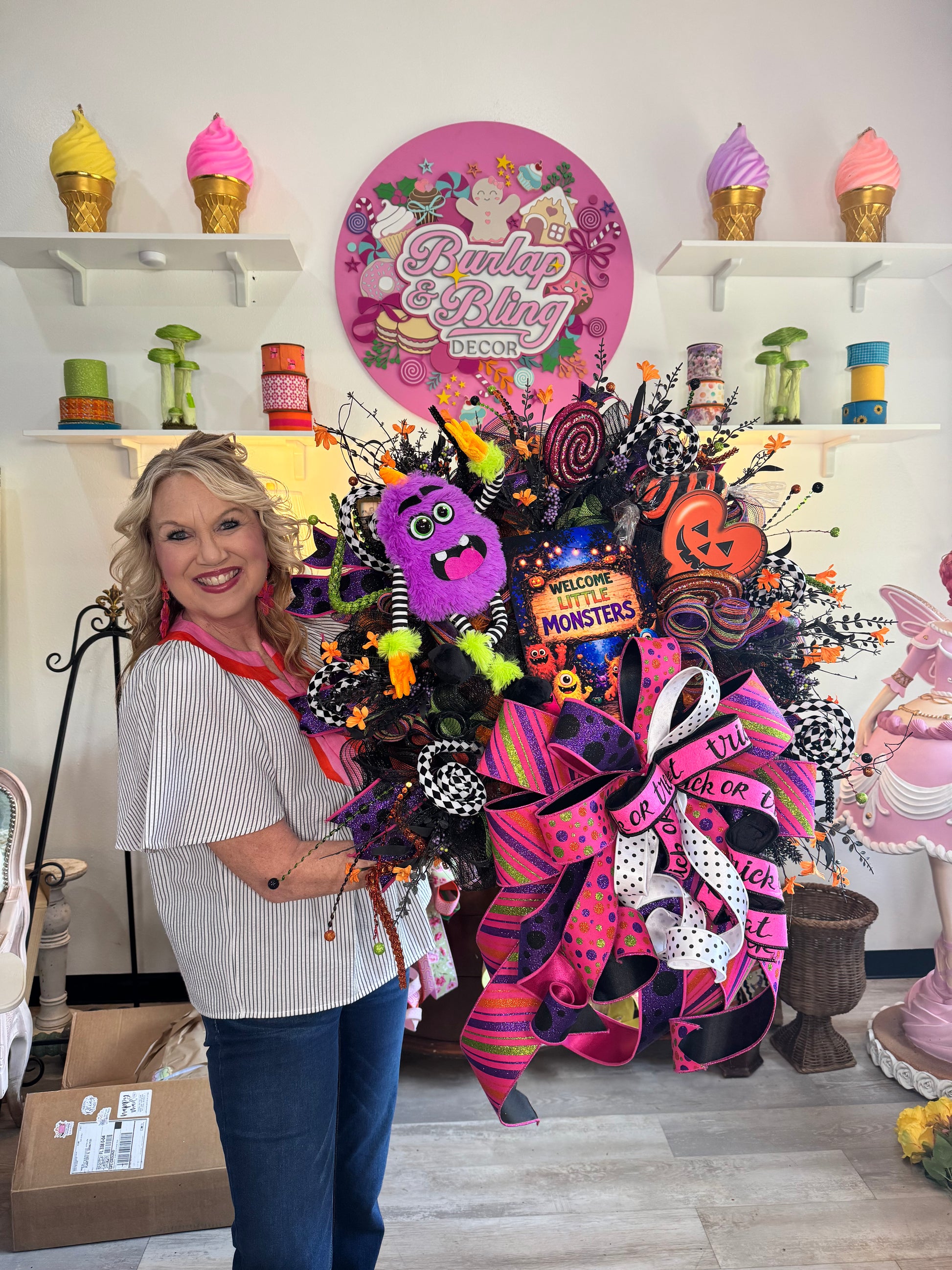 Welcome Little Monster Wreath - Burlap and Bling Decor