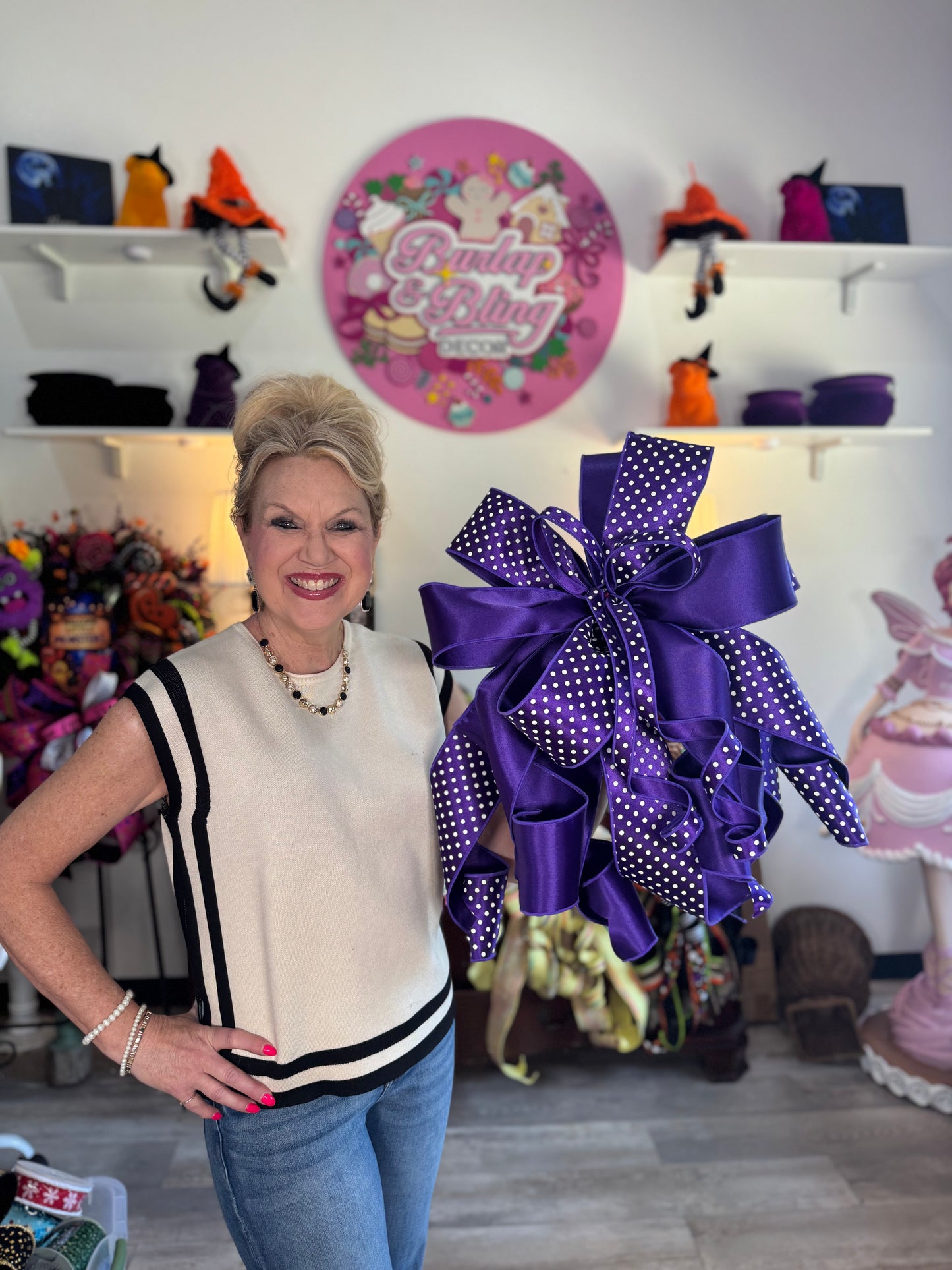All Purple and Dots Bow - Burlap and Bling Decor