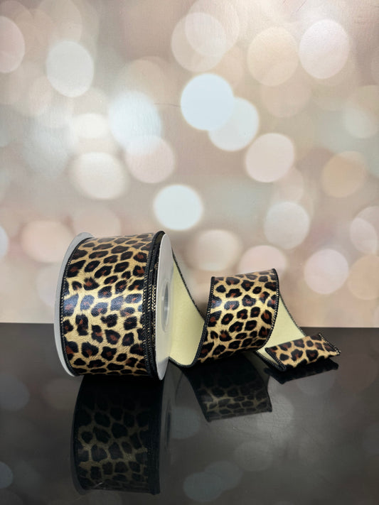 2.5" x 10 yrds LEOPARD LEATHERETTE WIRED RIBBON - Burlap and Bling Decor