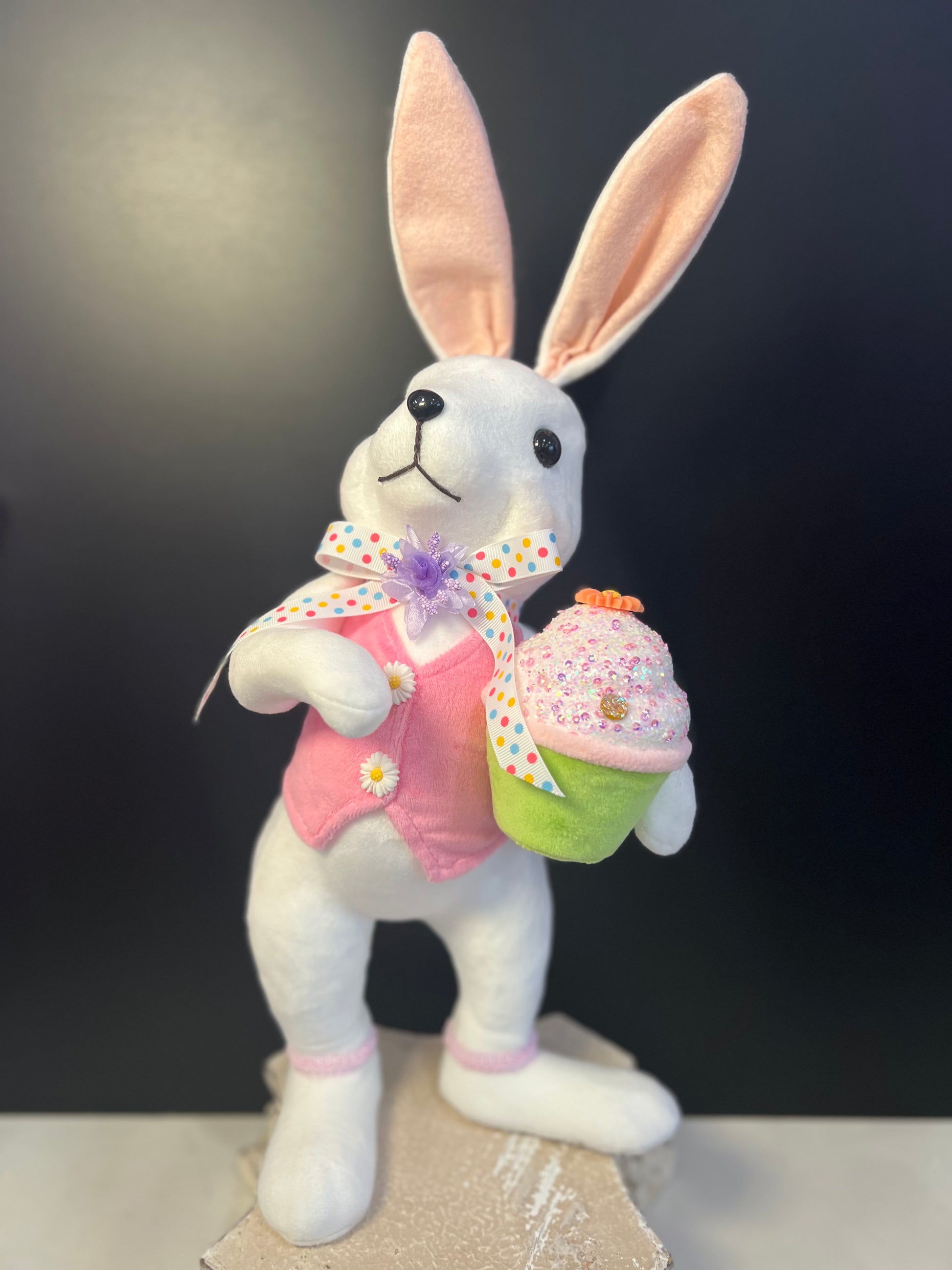 STYRO STANDING BUNNY WITH CUPCAKE 15.25" - Burlap and Bling Decor