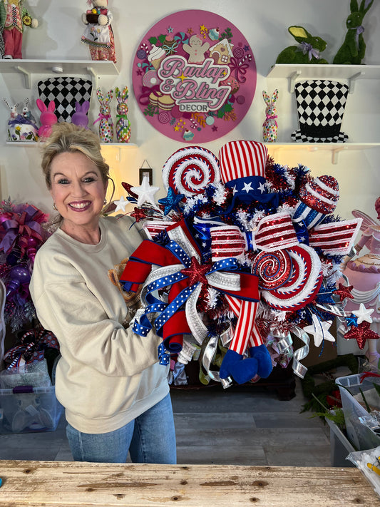 Uncle Sam Lollipop Wreath - Burlap and Bling Decor