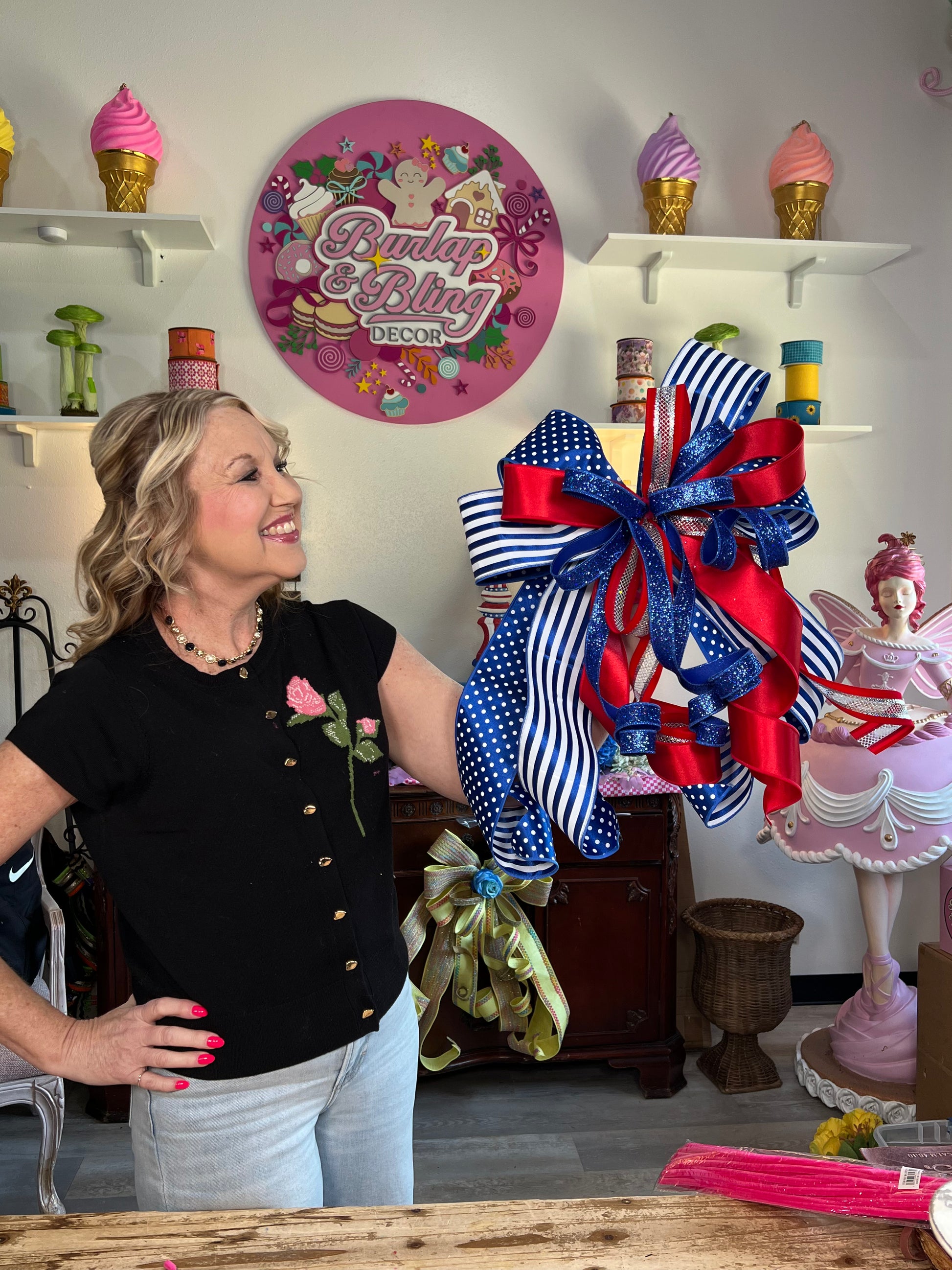 Patriotic Heavy Blue Bow - Burlap and Bling Decor