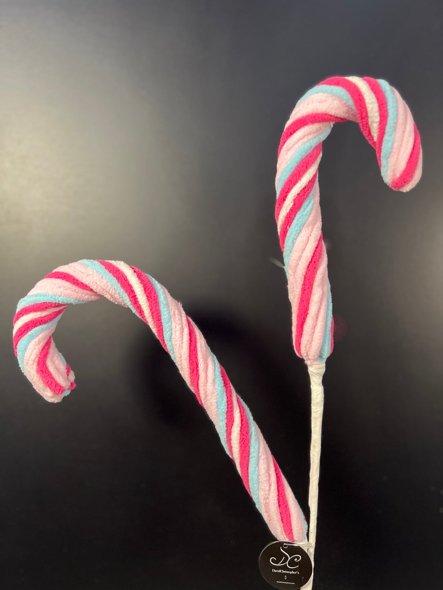 Cutesy Chenille Candy Cane Spray 28" - Pink/Blue/White