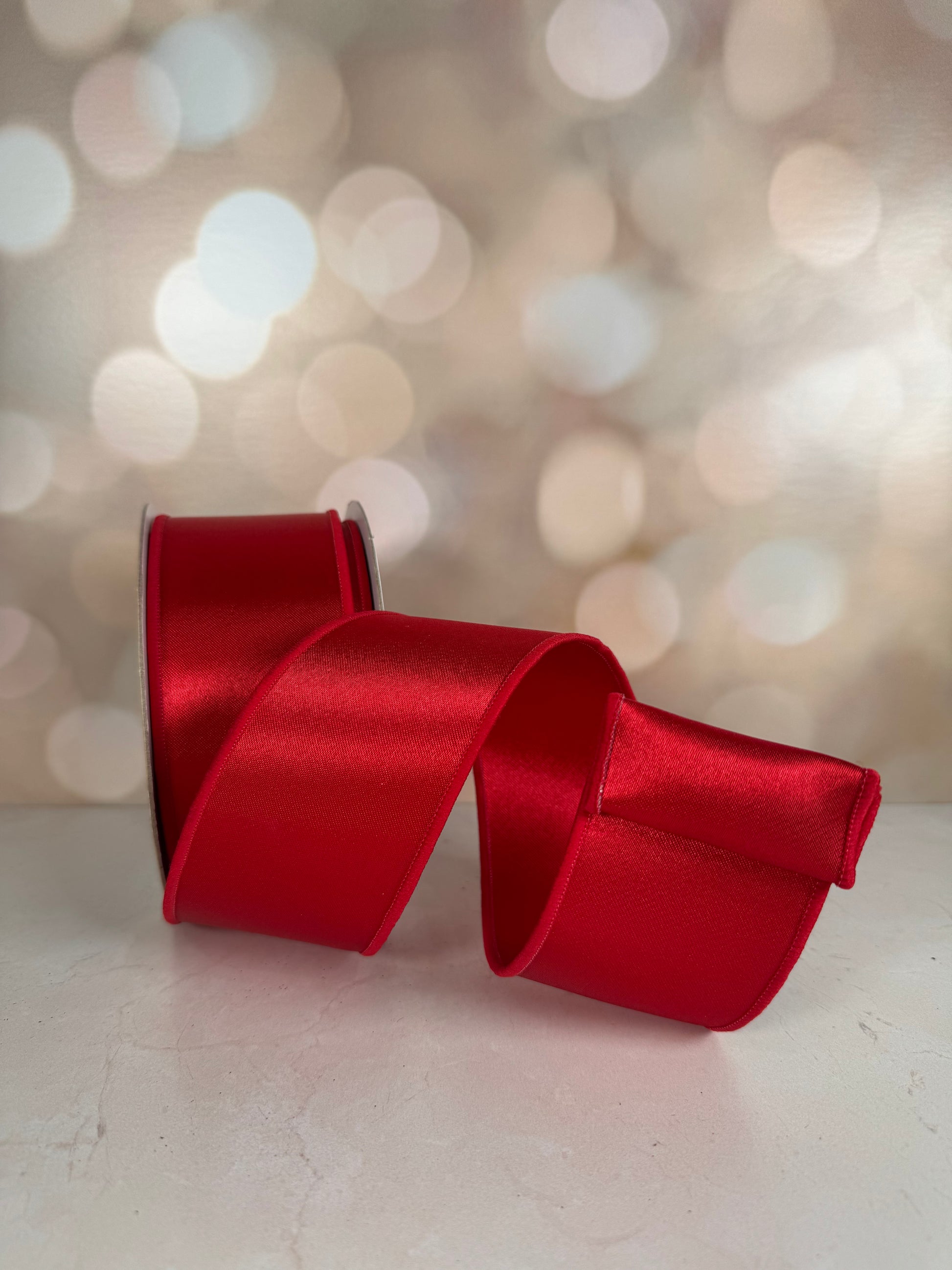 2.5"X10YD SATIN FUSED RED - Burlap and Bling Decor