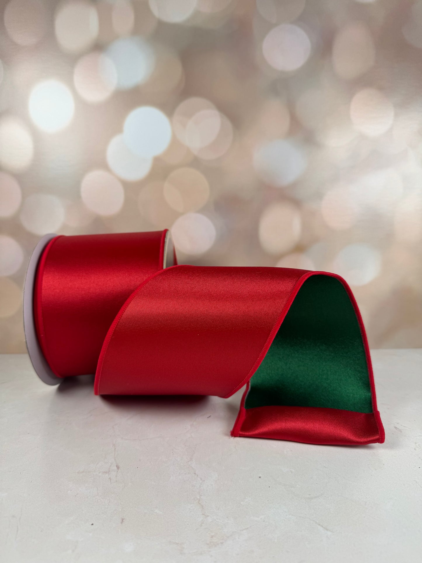 4"X10YD SATIN FUSED RED/EMERALD GREEN