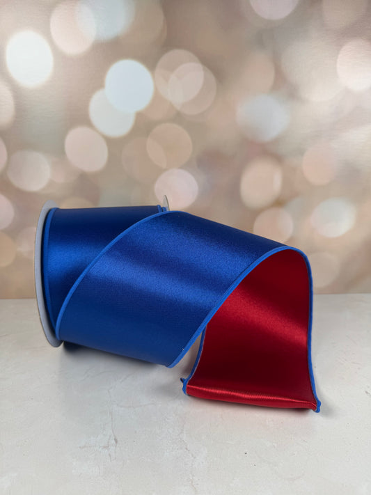 4"X10YD SATIN FUSED ROYAL BLUE/RED