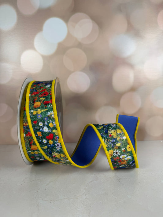 1.5"X10YD WILDFLOWER FIELD/FUSED MULTI - Burlap and Bling Decor