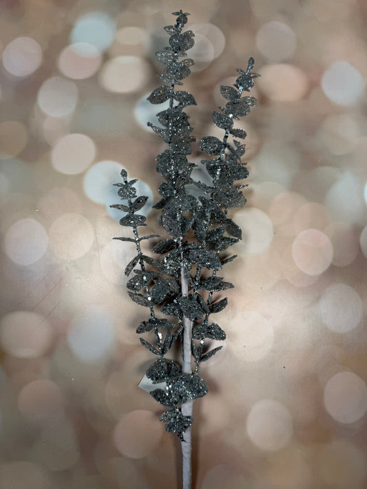 32"L GLITTER EUCALYPTUS SPRAY SILVER