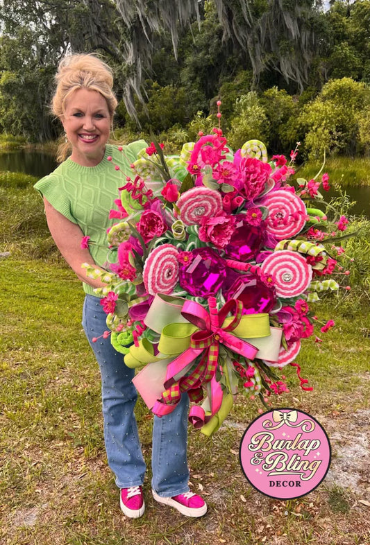 Fuchsia and Green Over the Top Wreath