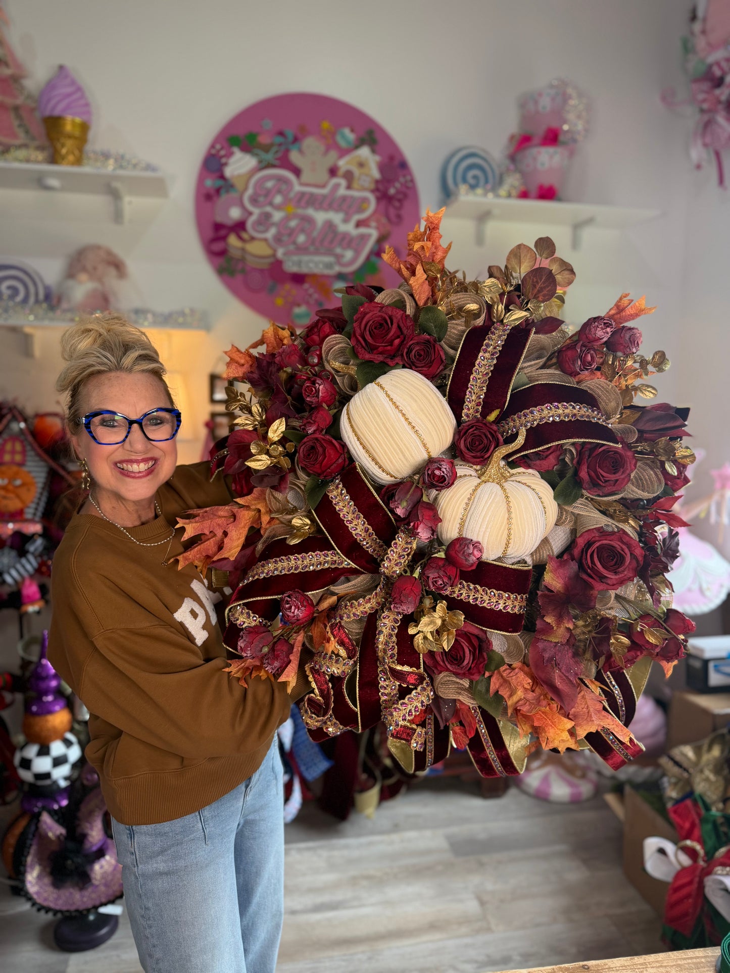 Burgundy Ivory Pumpkin Wreath