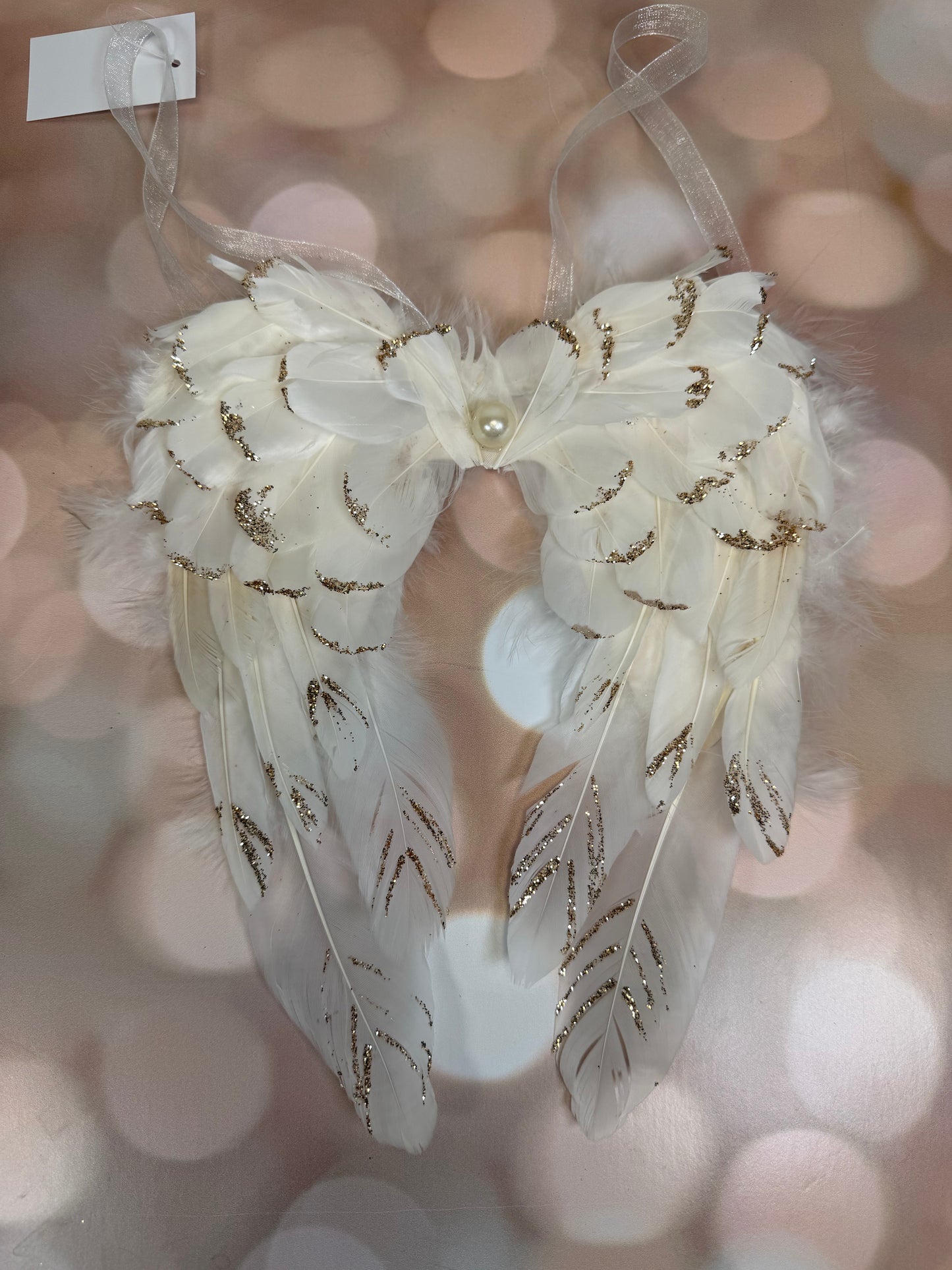 10" FEATHER WING WHITE WITH GOLD TIPS
