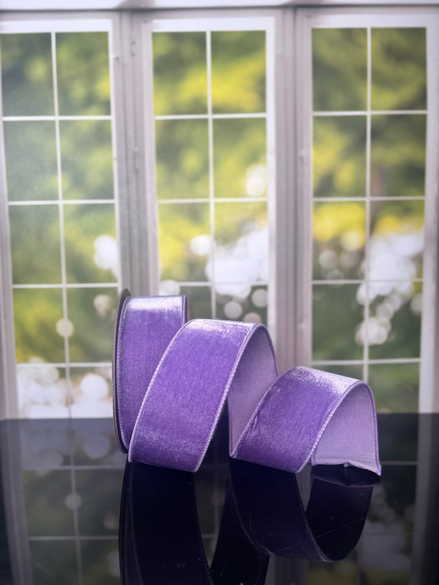 2.5" x 10yd Lavender Velvet Wired Ribbon. Lavender Dupion Backing - Burlap and Bling Decor