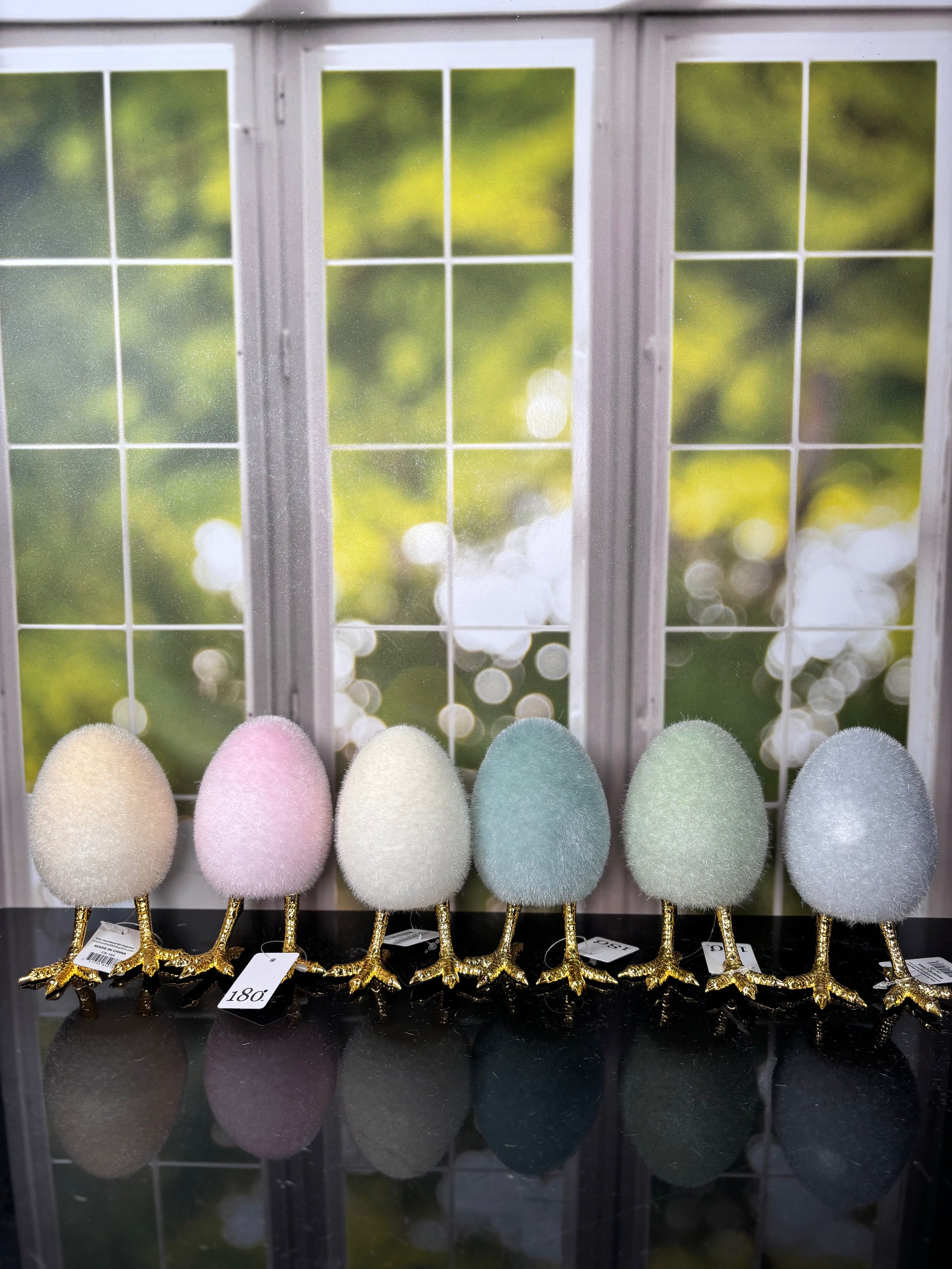 Flocked Egg w/Feet 6 Asst PVC 5.5" choose one - Burlap and Bling Decor