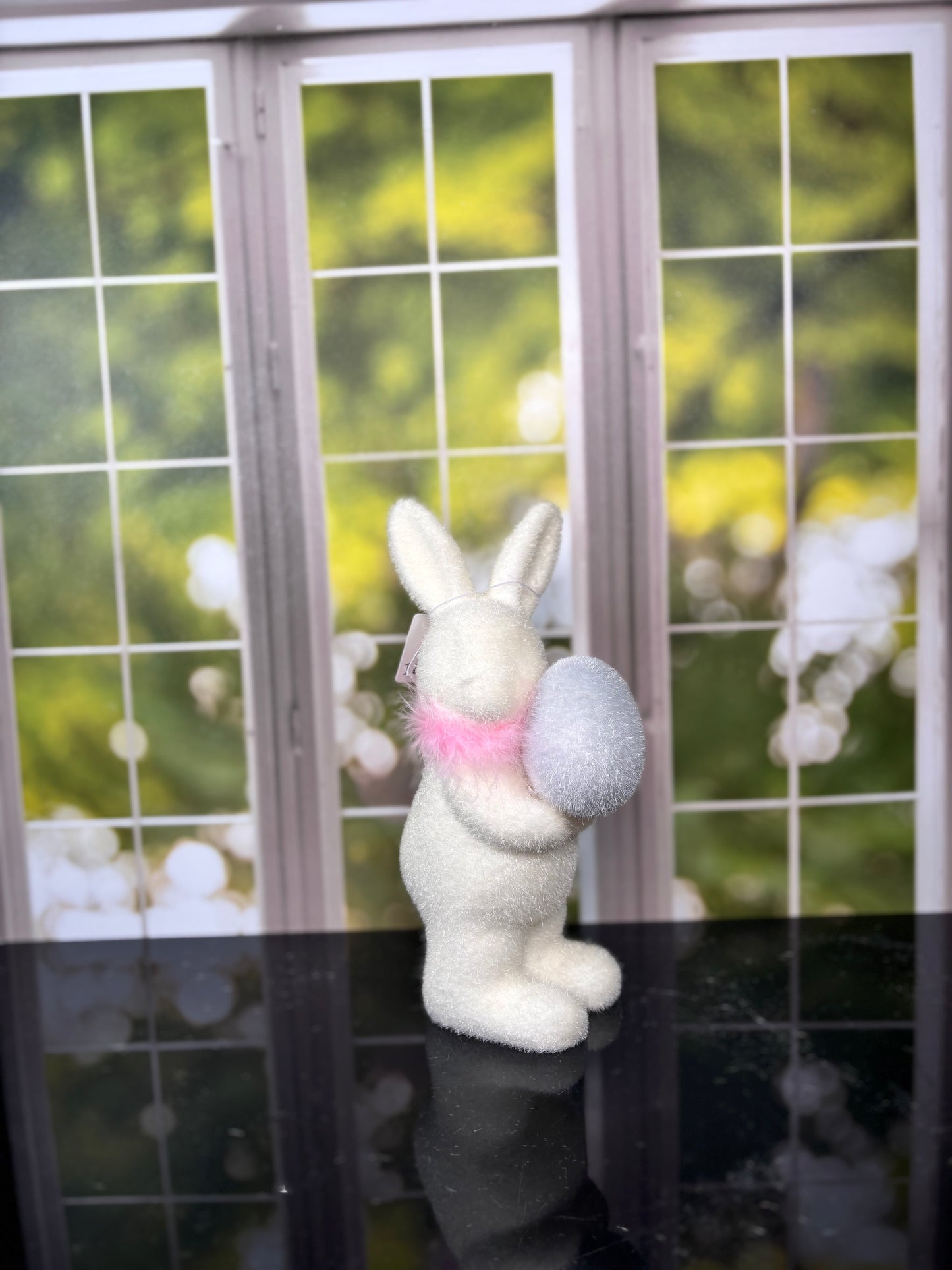 Flocked White Bunny w/Egg 4 Asst Sm Choose one - Burlap and Bling Decor