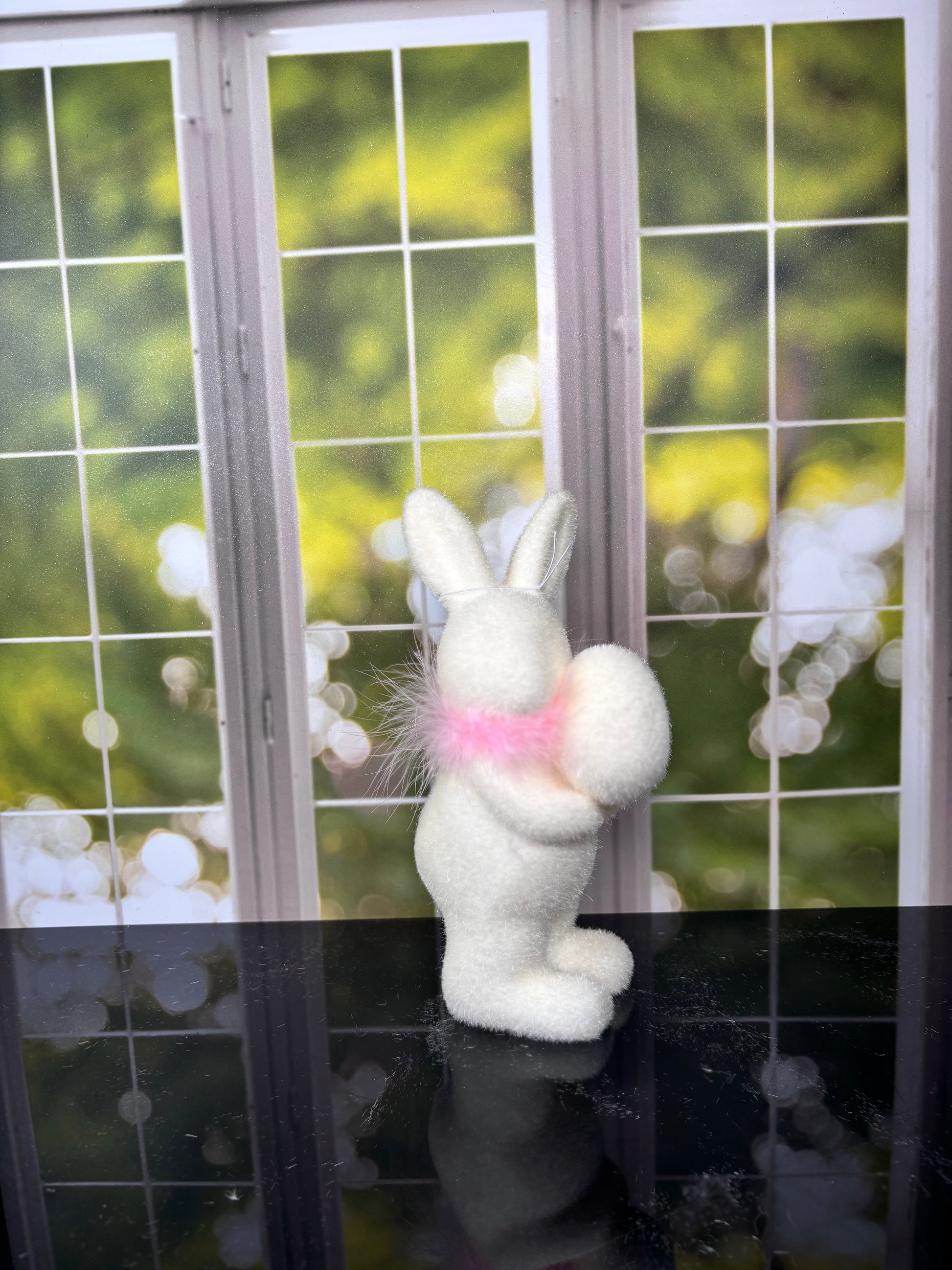 Flocked White Bunny w/Egg 4 Asst Sm Choose one - Burlap and Bling Decor