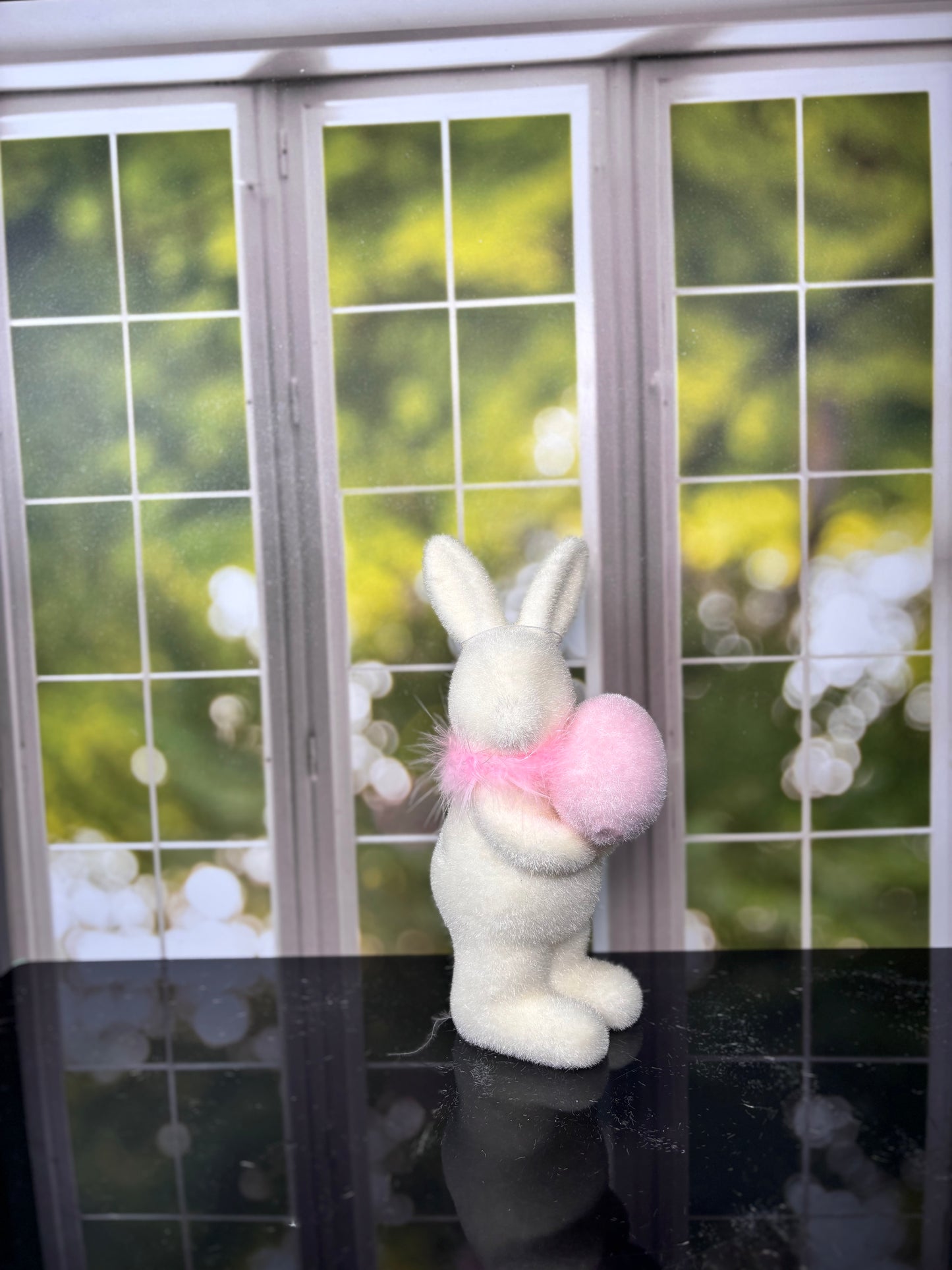 Flocked White Bunny w/Egg 4 Asst Sm Choose one - Burlap and Bling Decor