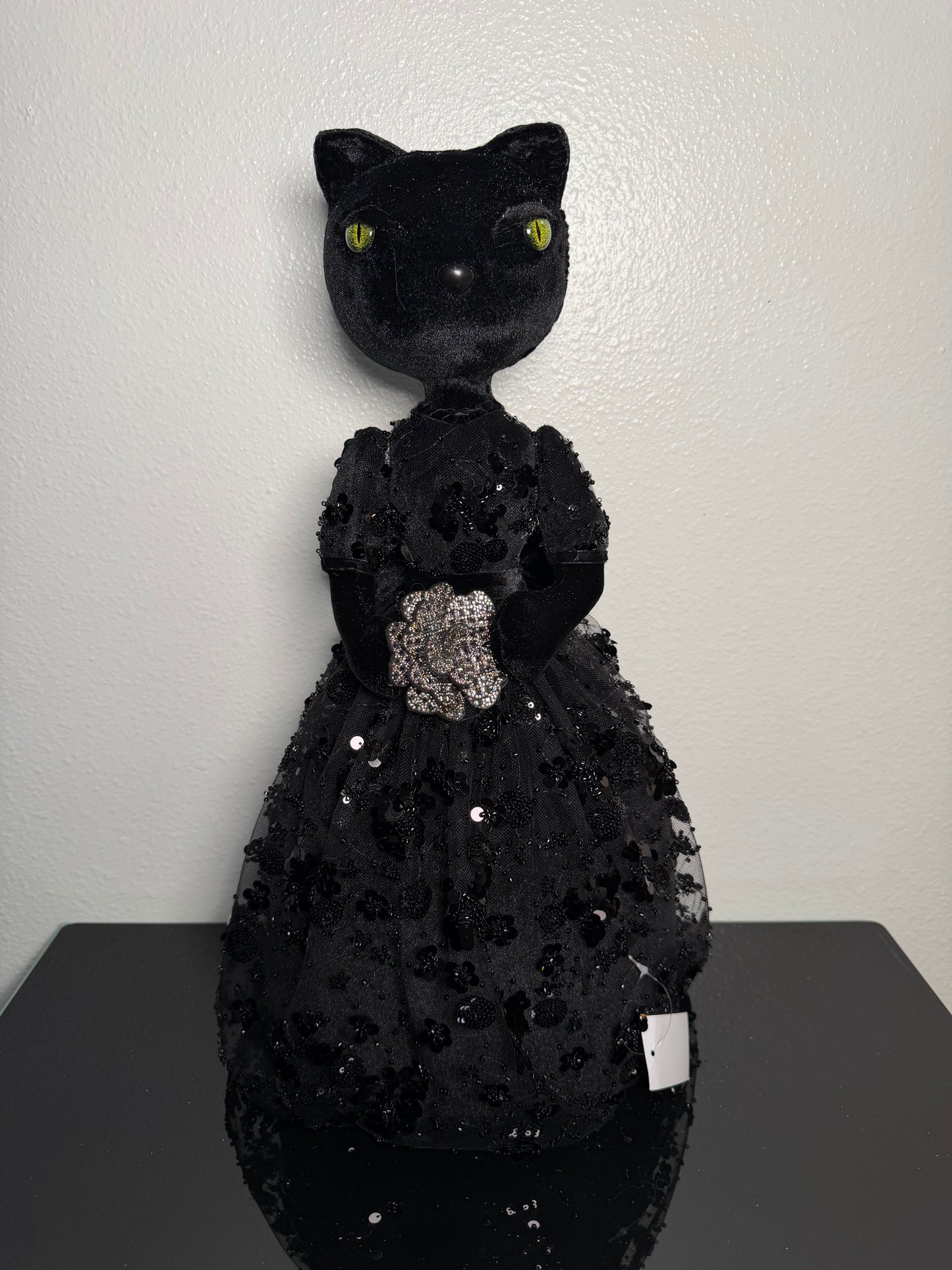 SEQUIN BLACK CAT W/BLING 25 20 51 CM