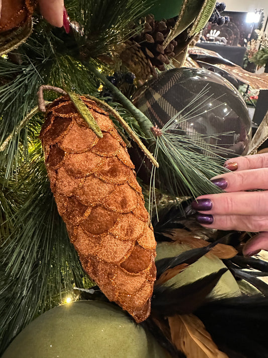 6.5" VELVET PINECONE ORNAMENT DARK BROWN