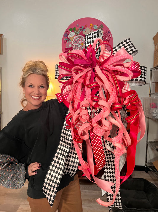 Deluxe Red and Pink Bow - Burlap and Bling Decor