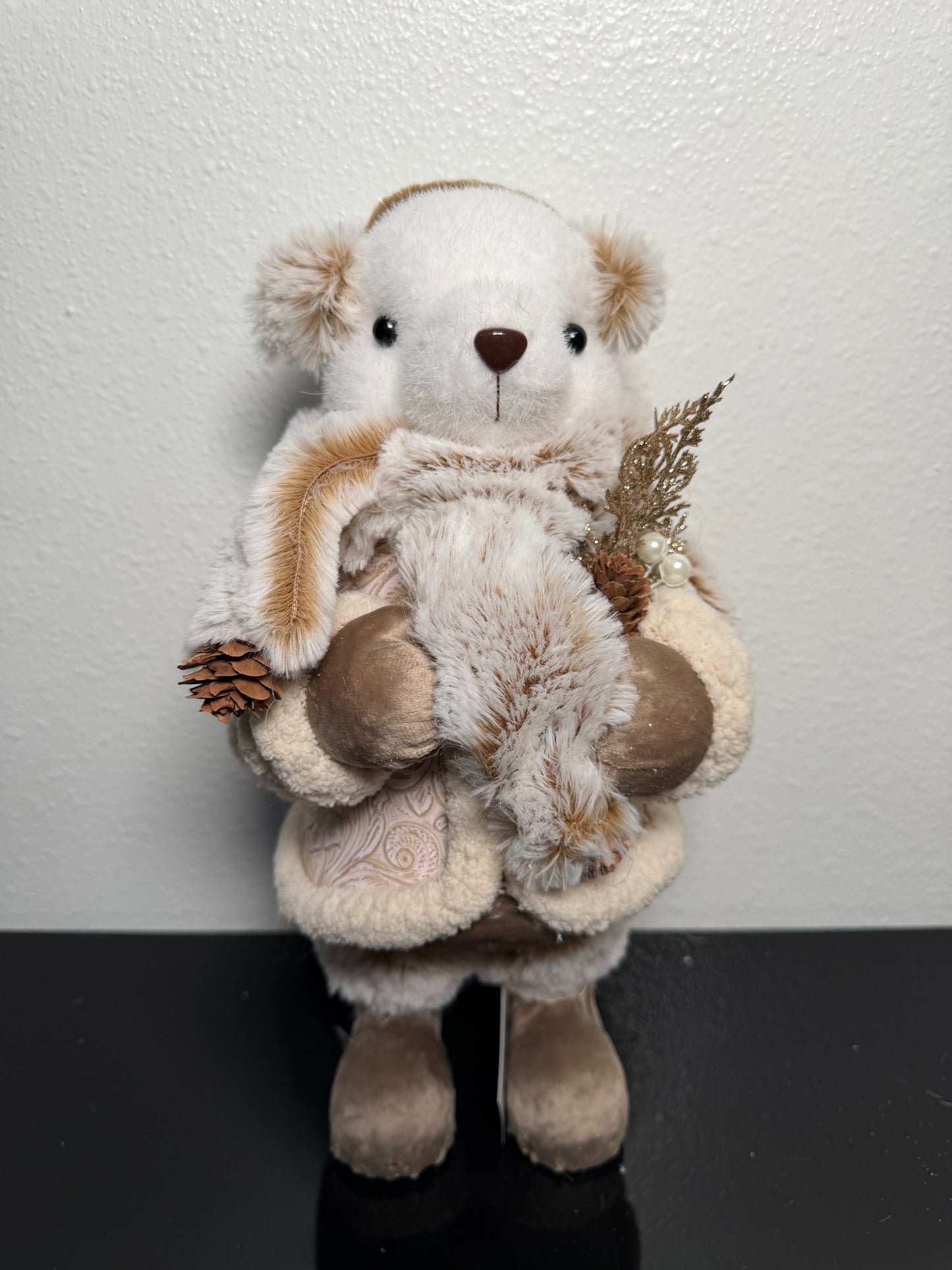 Girl Bear with Ear muff Beige and Brown, 14.25"