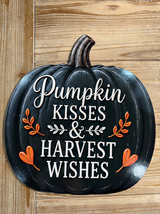 14" Pumpkin Kisses and Harvest Wishes Black