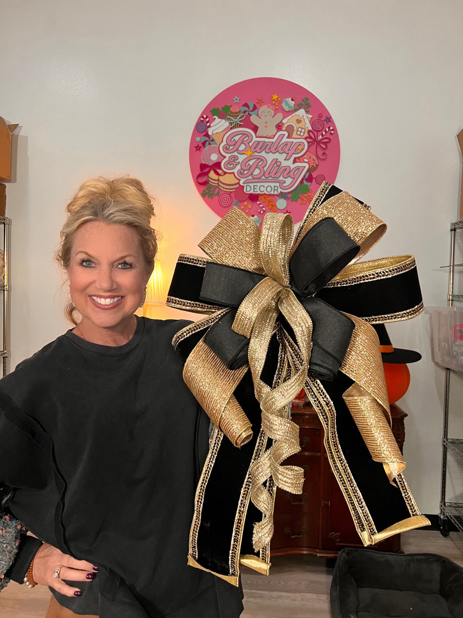 Black and Gold Bow - Burlap and Bling Decor