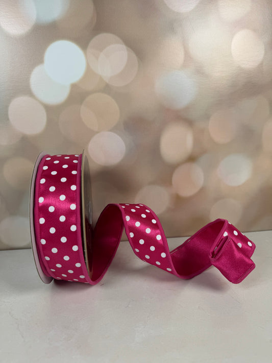 1.5"X10YD SMALL POLKA DOT/FUSED HOT PINK/WHITE