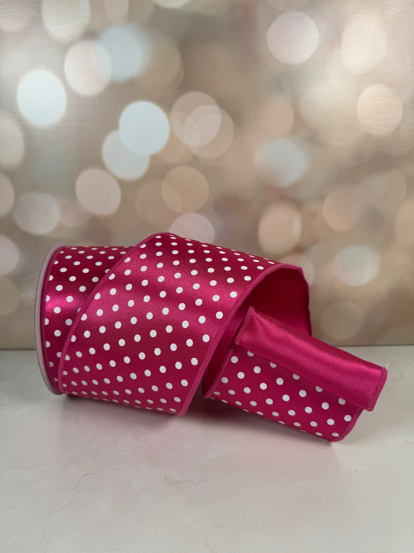 4"X10YD SMALL POLKA DOT/FUSED HOT PINK/WHITE